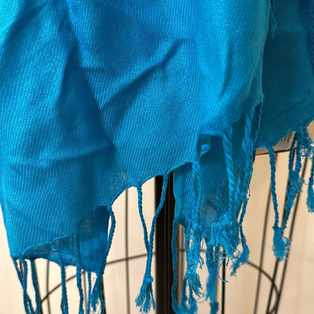 Karina beautiful teal blue scarf with fringe - Picture 2 of 4